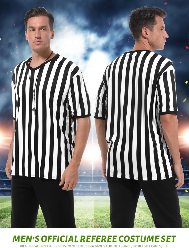 FancyFun Store 3 Pcs Referee Shirt Costume, Referee Costume Women Men V-Neck Ref Umpire Shirt for Soccer Football Player - Image 5